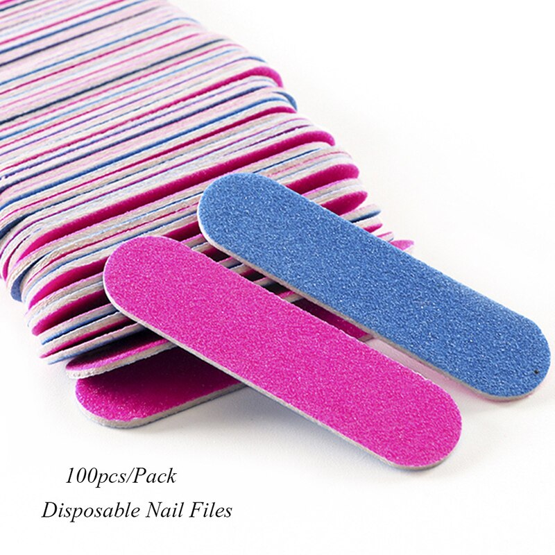 100Pcs Double-Side Nagelvijlen Mini Buffers Gereedschap Diy Schuurpapier Nail Tips Roze Blauw Schuren Professionele Nail Art gereedschap