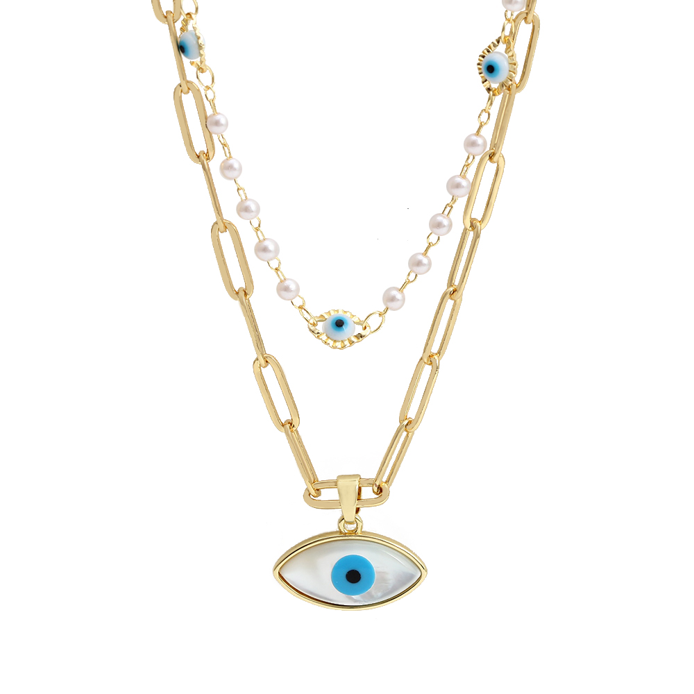EVIL EYE Double Layer Blue Evil Eye Round Pendant Necklace collana a maglie in rame collana gioielli di moda per donna ragazza uomo BE615
