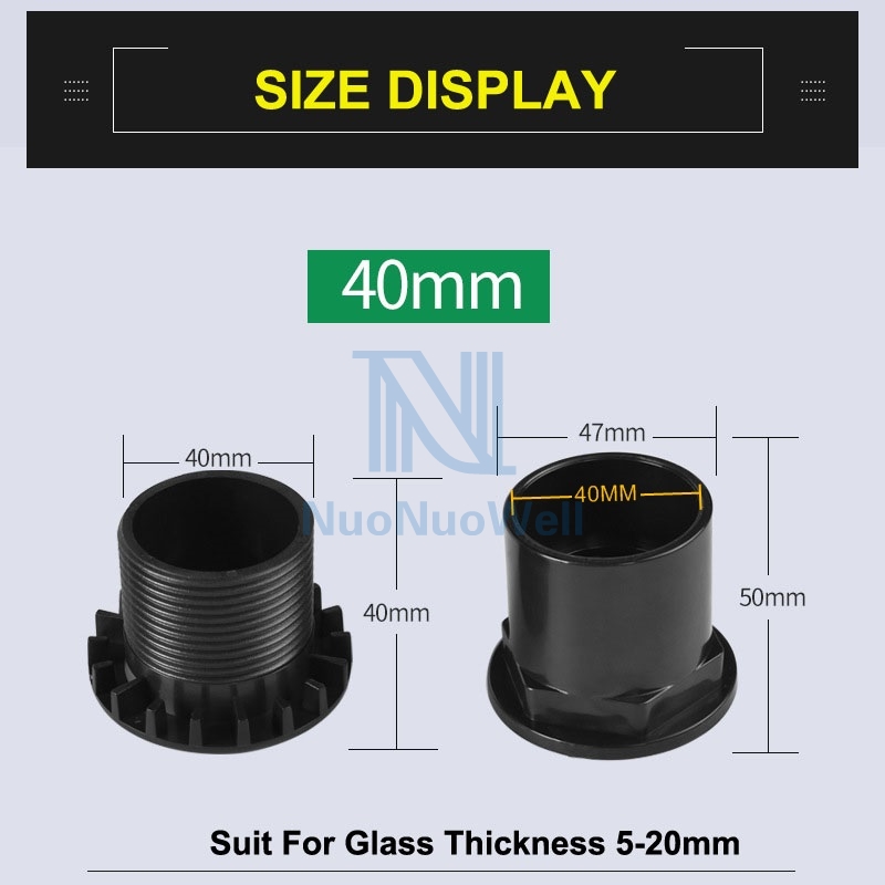 NuoNuoWell Aquarium Water Outlet Straight Drain Connector 40mm Bulkhead Pipe Joint PVC Waterproof Fish Tank Accessories Black