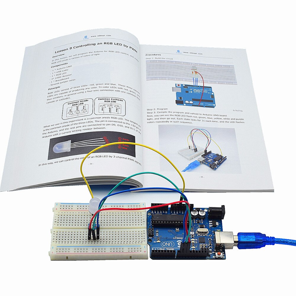 Adeept Elettrica FAI DA TE Nuovo ultimo antipasto kit di Apprendimento per Arduino UNO R3 con Libro Guida Motore di Elaborazione del Libro del portato fai da te diykit