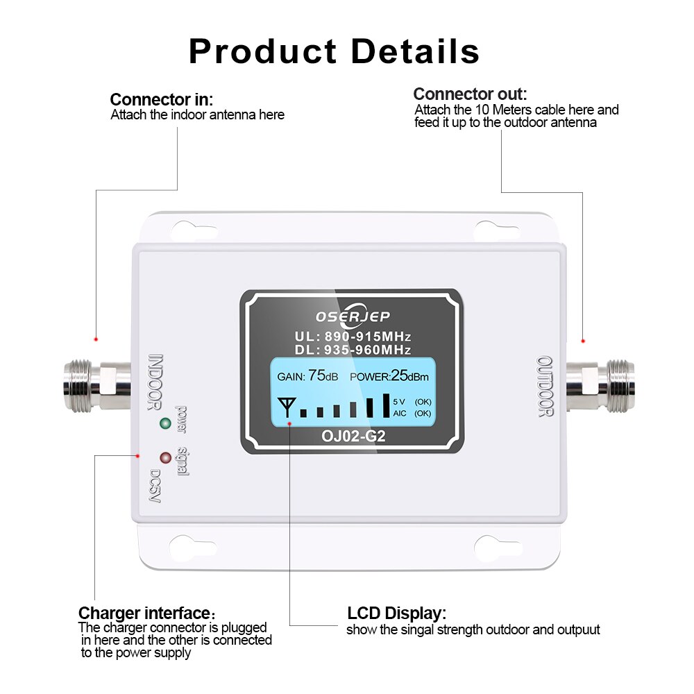 Gsm 900 mhz repeater bånd 8 70db lcd vise gsm 900 mhz 2g 3g mobiltelefon signalforsterker gsm signal repeater forsterker