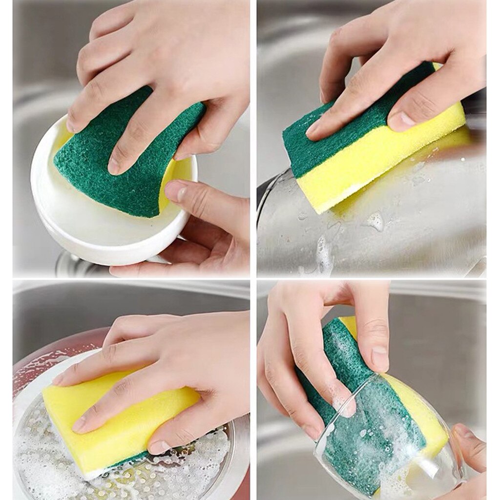 14 pièces éponges de nettoyage de cuisine Non-égratignure pour plat gommage microfibre éponges ménage Double nettoyage chiffon brosse
