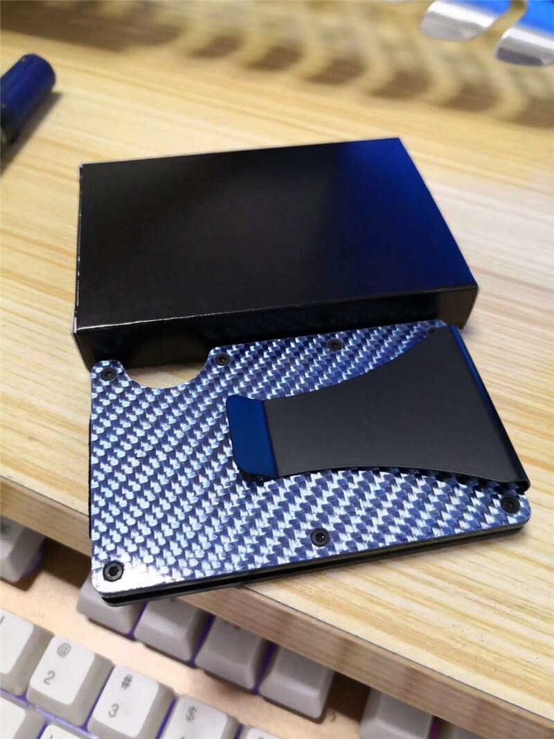 Carbon Fiber Credit Card Holder Minimalist Wallet Aluminum Metal Anti RFID Blocking Business Bank id Card Holder For Men: Navy Blue