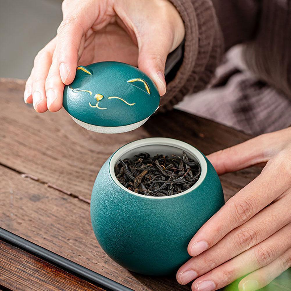 Lucky Cat Sealed Storage Jar Convenient Travel Caddy Tea Teaware Tea Crafts Ceramic Box Kitchen C2Y3