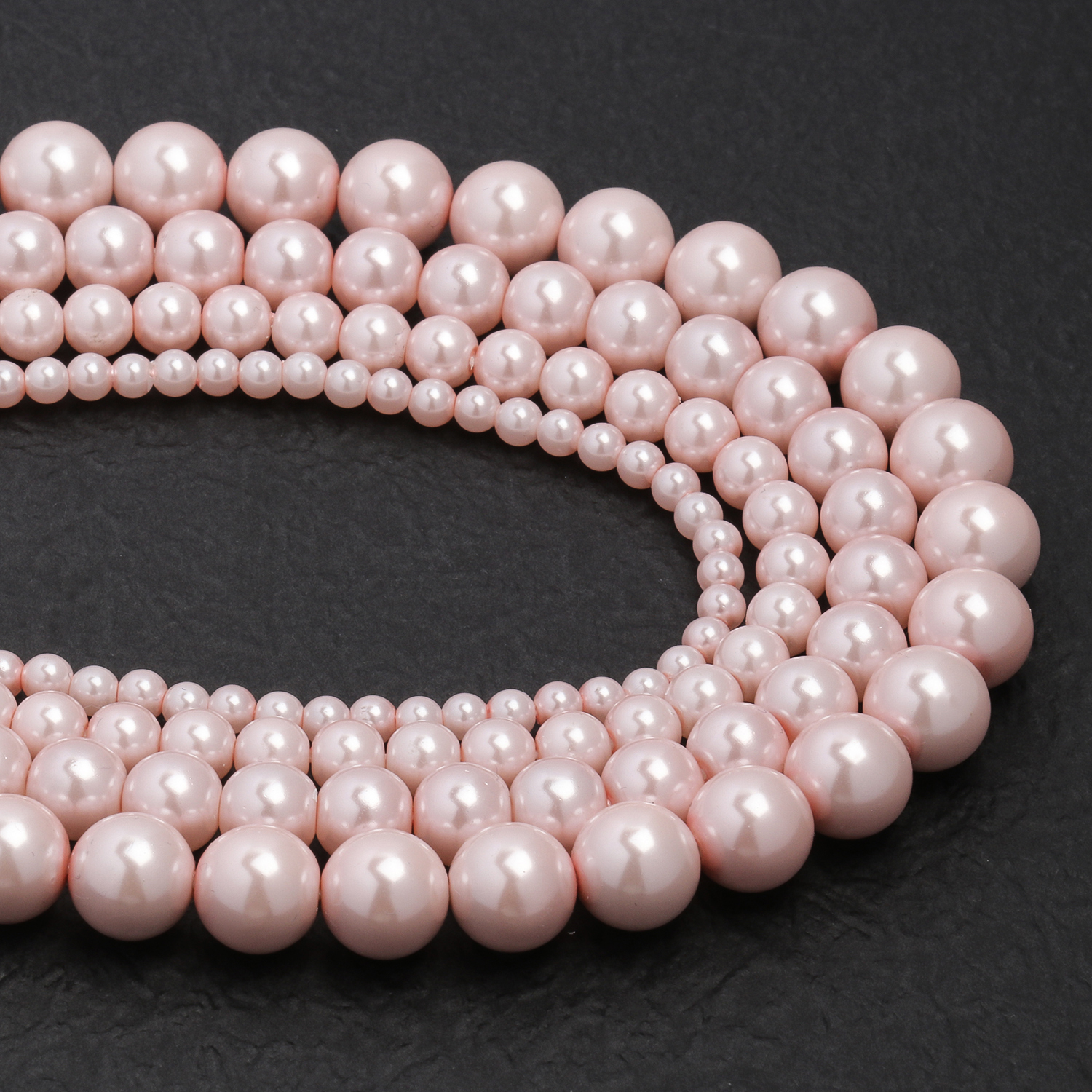 de cuentas de perlas de imitación de vidrio, cuentas espaciadoras de color rosa claro para fabricación de joyería, accesorios de pulsera Diy 4 6 8 10mm