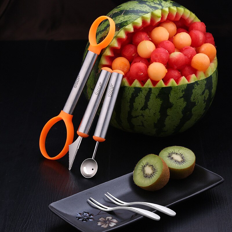 3pcs Fruit Carving Garnishing DIY Salad Tools Fruit Slicer Kit for Kitchen Fruit Vegetable Tools with Cutter Baller Peeler