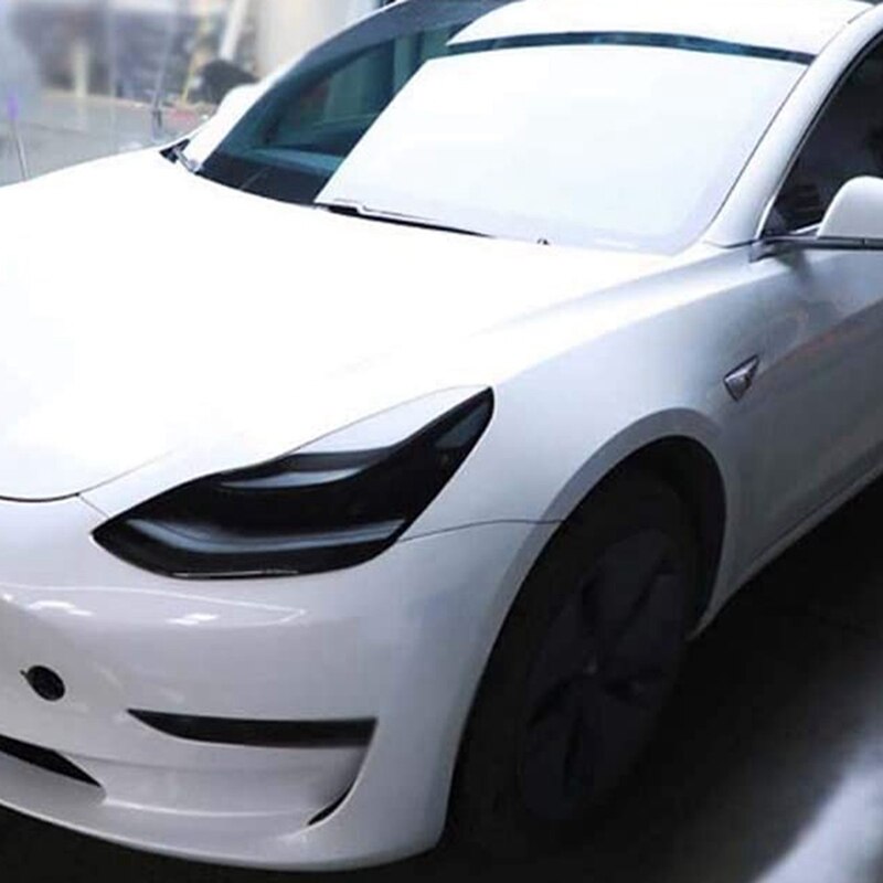 Car Front Headlight Cover TPU Protective Film for Tesla Model 3 Smoke Black