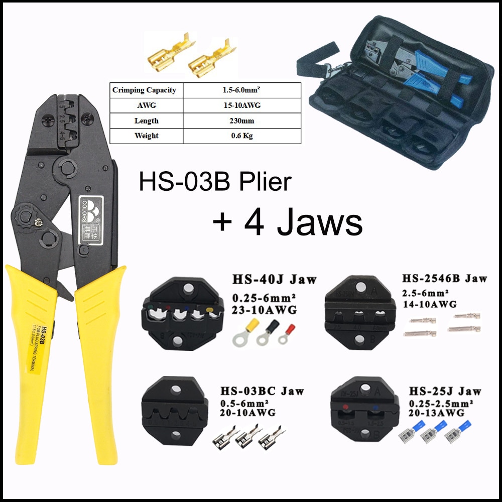 Crimping tool 230mm HS-03B plier+4jaws for insulated terminals/insulated tabs and receptacles/non-insulated tabs and receptacles: Orange