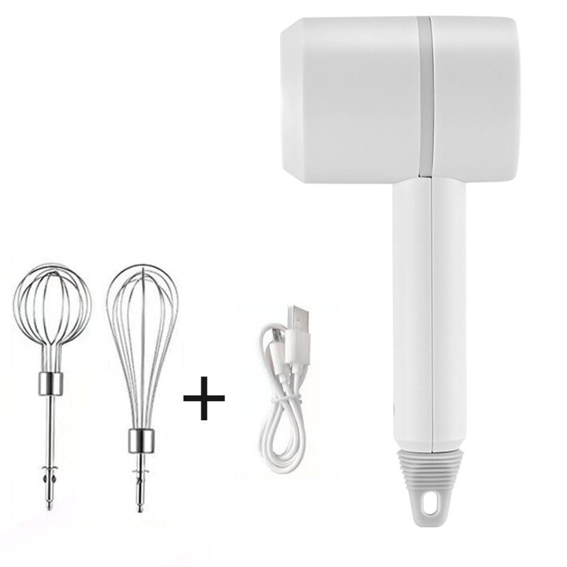Home Wireless Electric Whisk USB Charging Handheld Electric Whisk Baking Mixing Machine: white