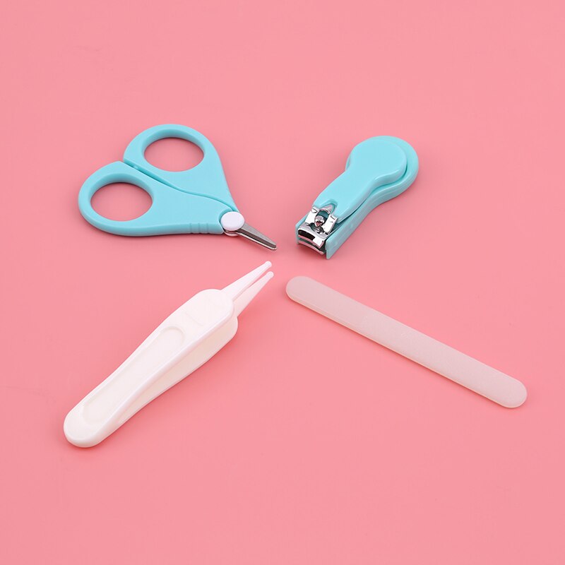 4Pcs/Set Multi-function Baby Safety Care Nail Trimmer Scissors Nail Clippers Baby Nursing Tools with Solid Color Storage Box: Lake Green