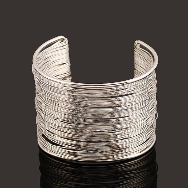 Ouro Cor Prata Oco Liga Ampla Cuff Pulseiras Pulseiras Para Mulheres Homens Do Punk Geométrica Aberto Grande Pulseira Pulseira Da Moda Jóias: E2096 silver