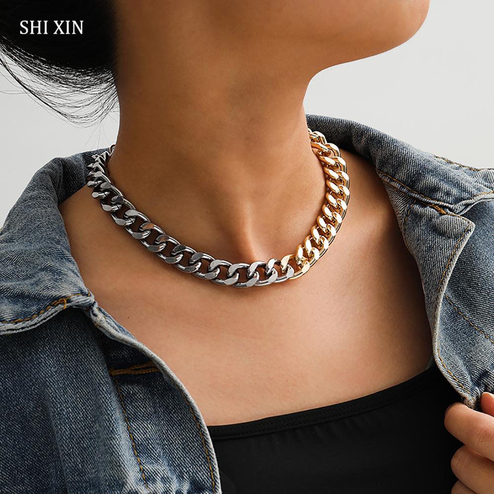 SHIXIN Hip Hop Thick Short Choker Necklace for Women/Men Egirl Collar Cuban Link Chain Necklace Chunky Neck Jewelry Collier