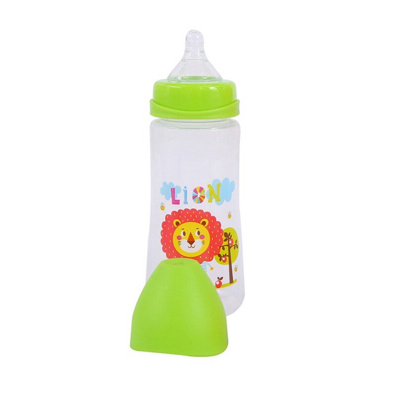 300ML Newborn Cartoon Milk Bottle Baby Nursing Silicone Nipple Pacifier Bottle Juice Water Feeding Bottle Wide Mouth for kids ne: Green