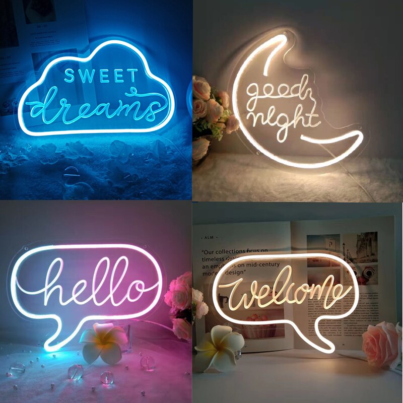 Neon Sign Light Alien Shaped Wall Hanging Lights for Home Children's Room Cloud Night Lamps Xmas Party Art Decor: hello / 3