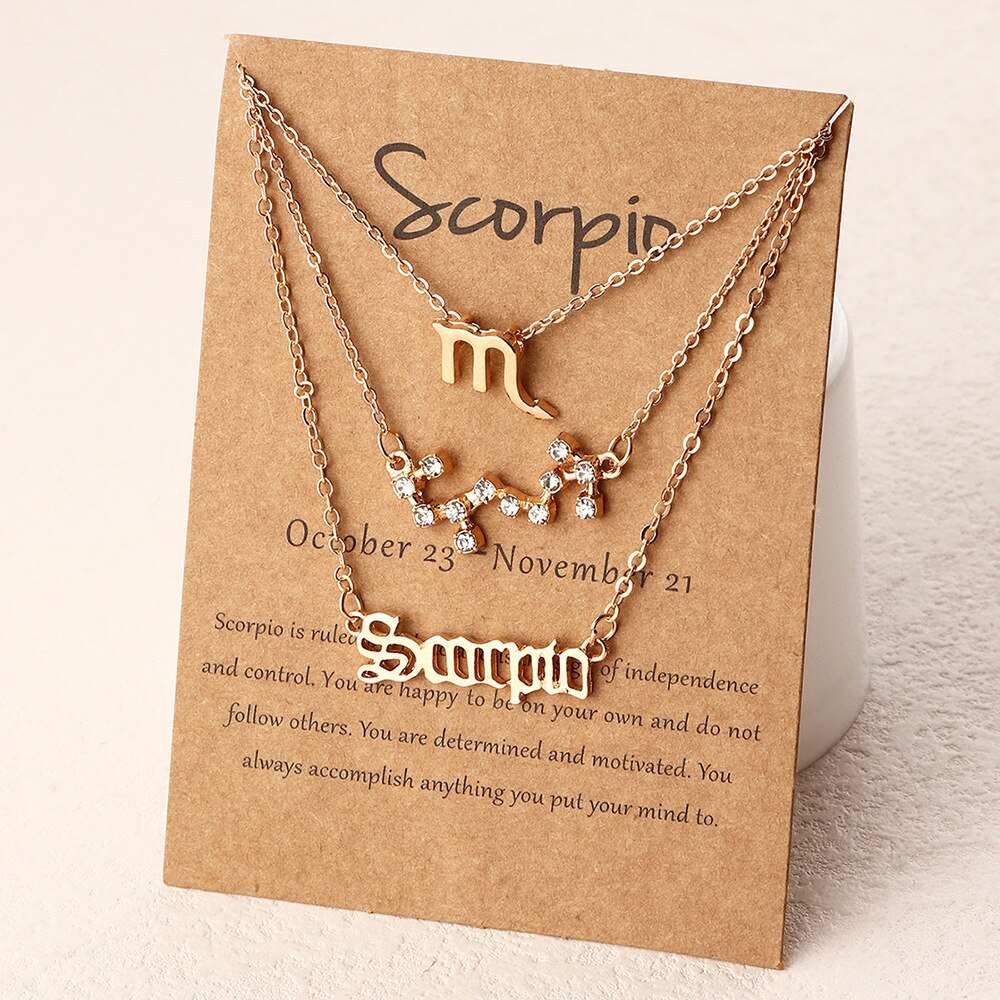 3Pcs/Set zodiac necklace 12 Constellation Charm Gold Necklace Aries Cancer Leo Scorpio Necklace Jewelry Gifts: Scorpio