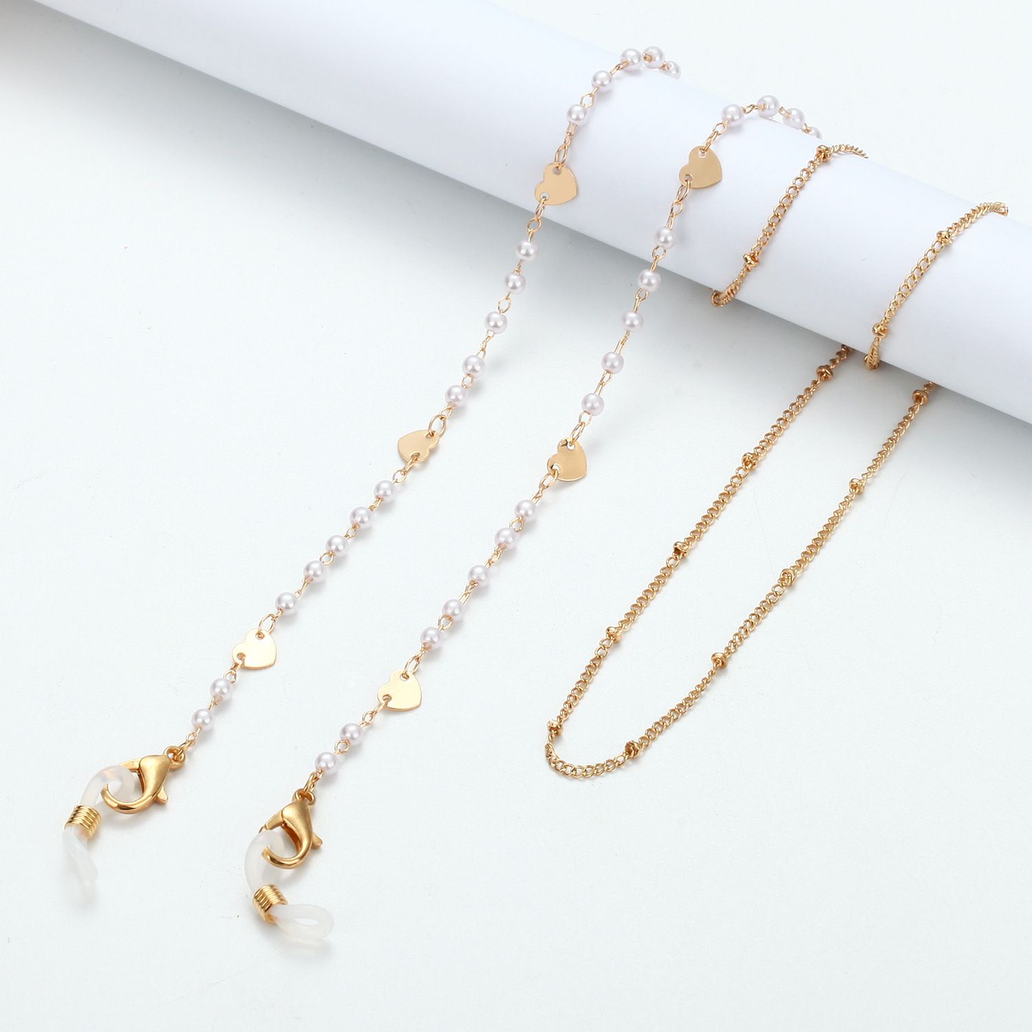 Gold Metal Glasses Chain Bohemian Hanging Sunglasses Chain Rose Flower Pearls Eyeglass Cord Holder Eyewear Rope Jewelry: 01