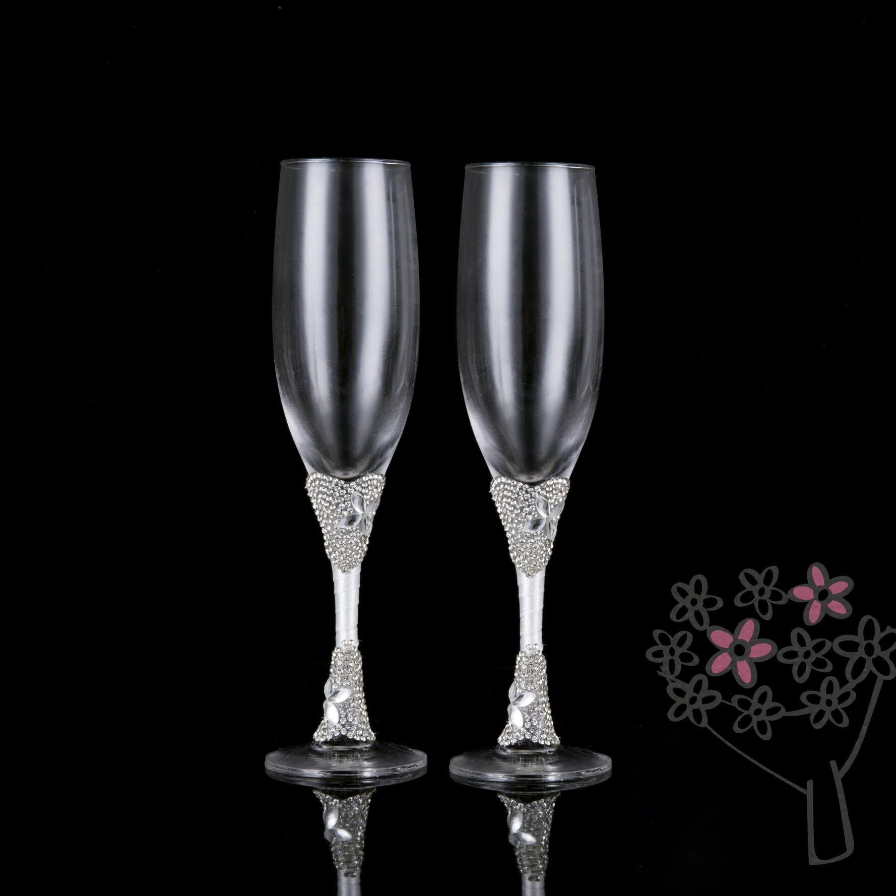 2 stks/set Crystal Wedding Roosteren Champagne Fluiten Glazen Drink Cup Party Huwelijk Wijn Decoratie Cups Voor Partijen Geschenkdoos: B