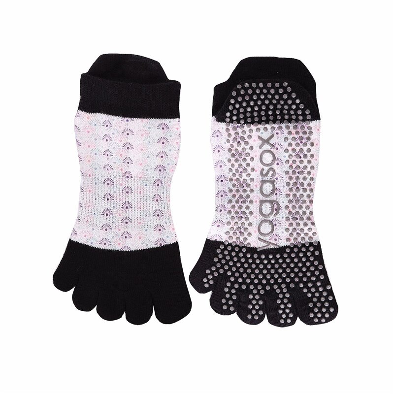1 paar katoenen yogasokken met vijf tenen en grip voor dames, ademend en antislip, voor pilates, fitness en barre, maat 36-39