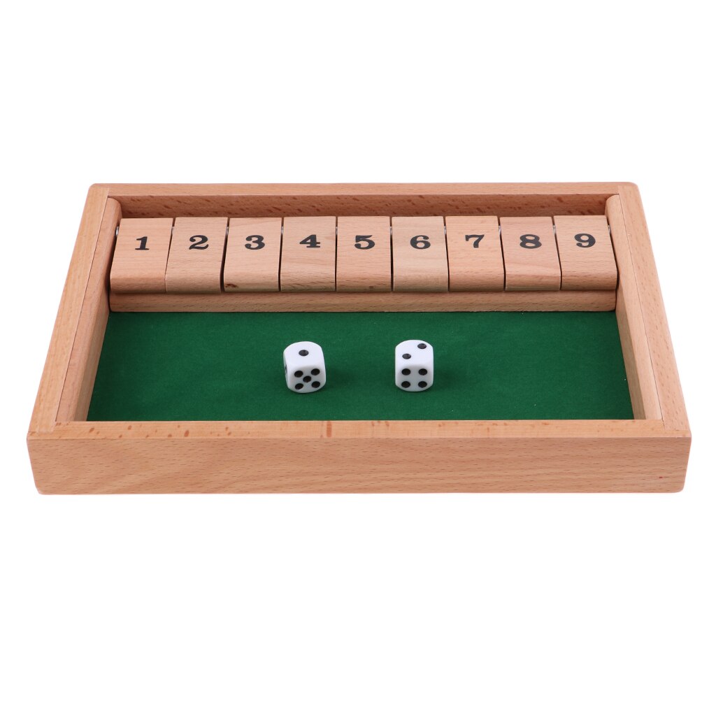 Wooden Shut the Box Board Game with 2 Dices and Number Game for 2-4 Players