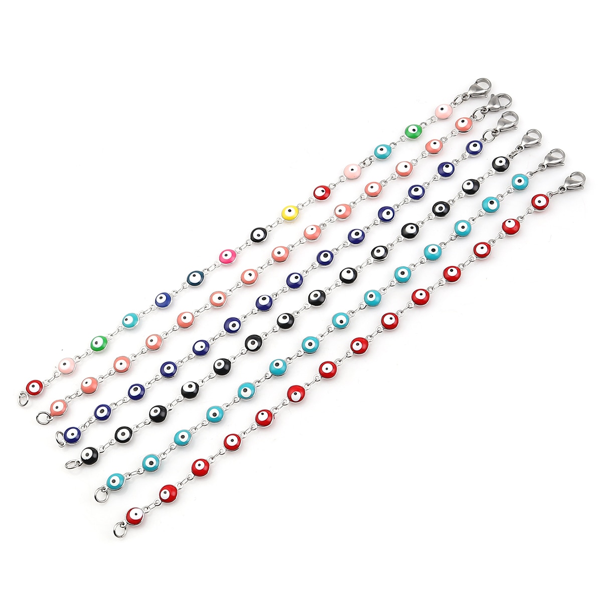 Bonito 304 pulseiras de aço inoxidável para mulheres olho turco multicolorido mal olho pulseiras esmalte jóias presentes cinta, 1 peça