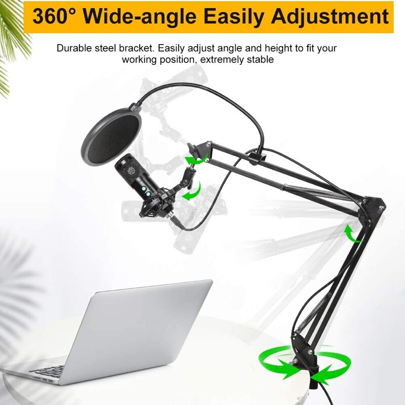 Microphone Set,Podcast Condenser Microphone,for Computer,Plug and Play Microphone,with Arm Shock-Proof,for Games,Etc