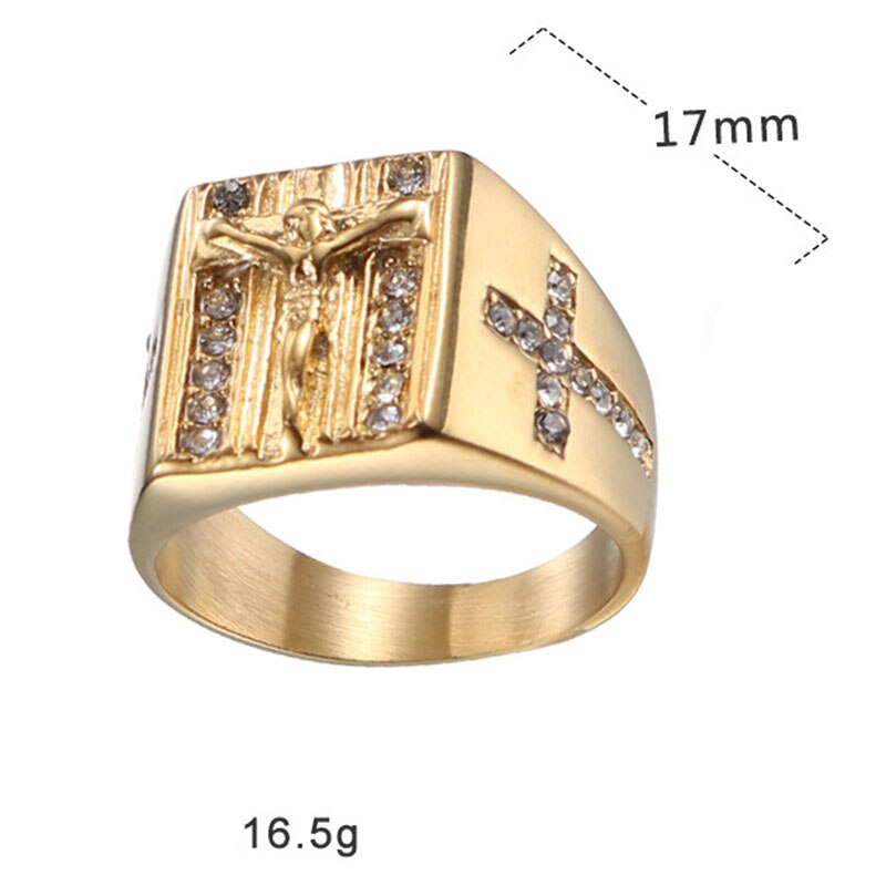Cross Jesus Judgment Zircon signet-ring mens stainless steel rings gold jewelry for mens accesories punk