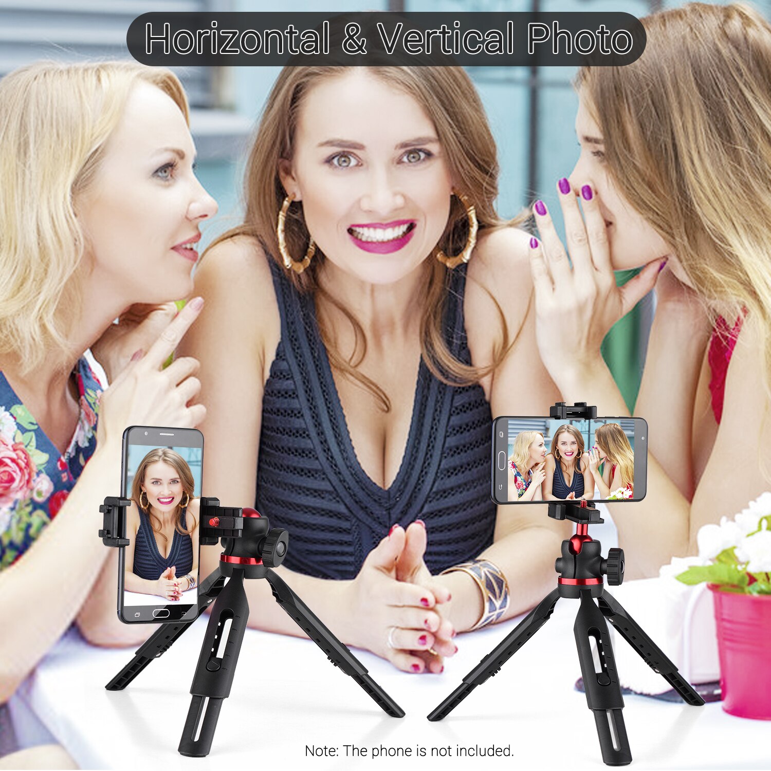 Height Adjustable Phone Table Tripod Stand 360 Horizontal with 1/4 Screw Phone Clamp Cold Shoe Mount with Bubble Level