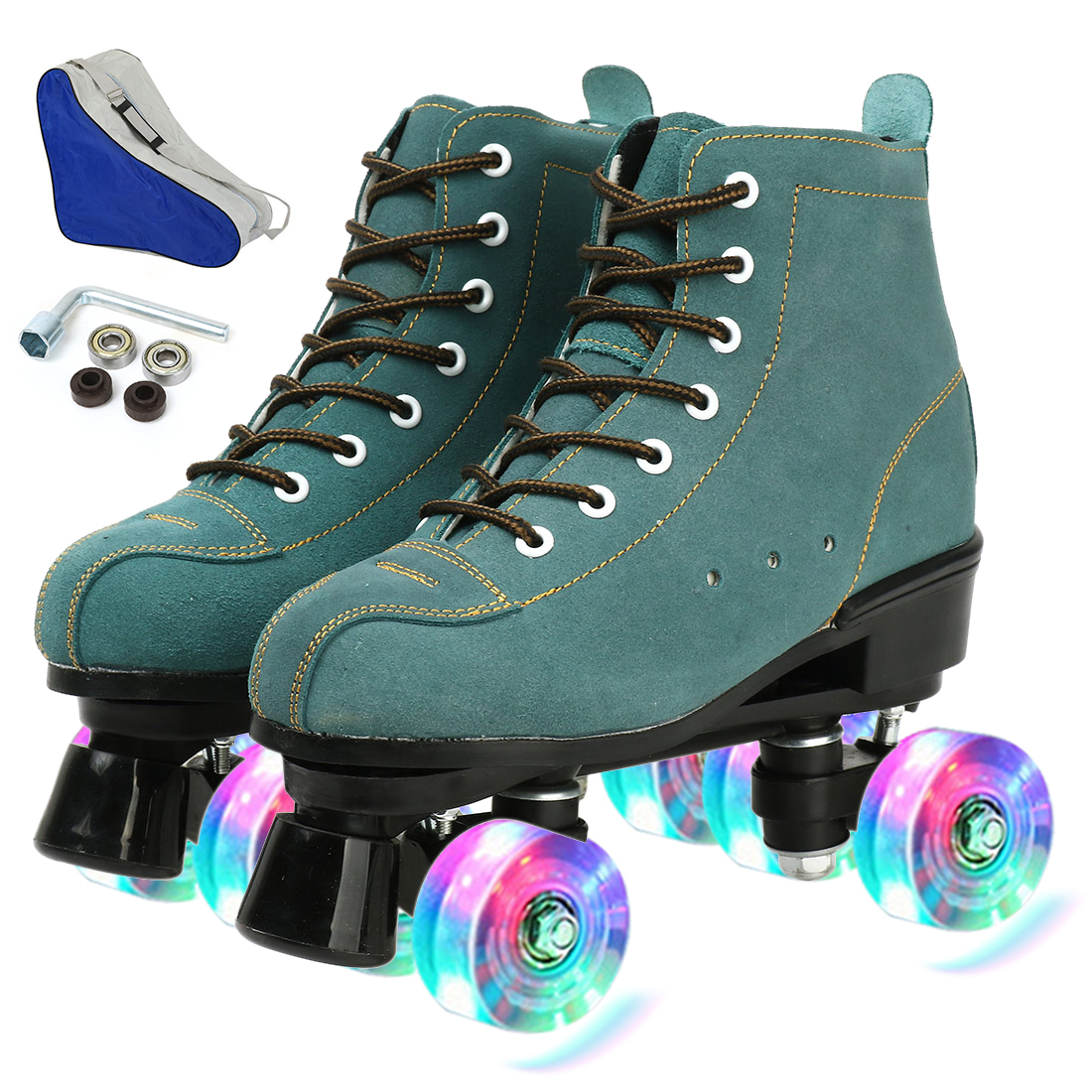 Größe 40, 41 42 43 45, zweireihige Rollschuhe für Damen und Herren, Erwachsene, blinkende 4-Räder-Skateschuhe, draussen-skaten-Quad-Turnschuhe