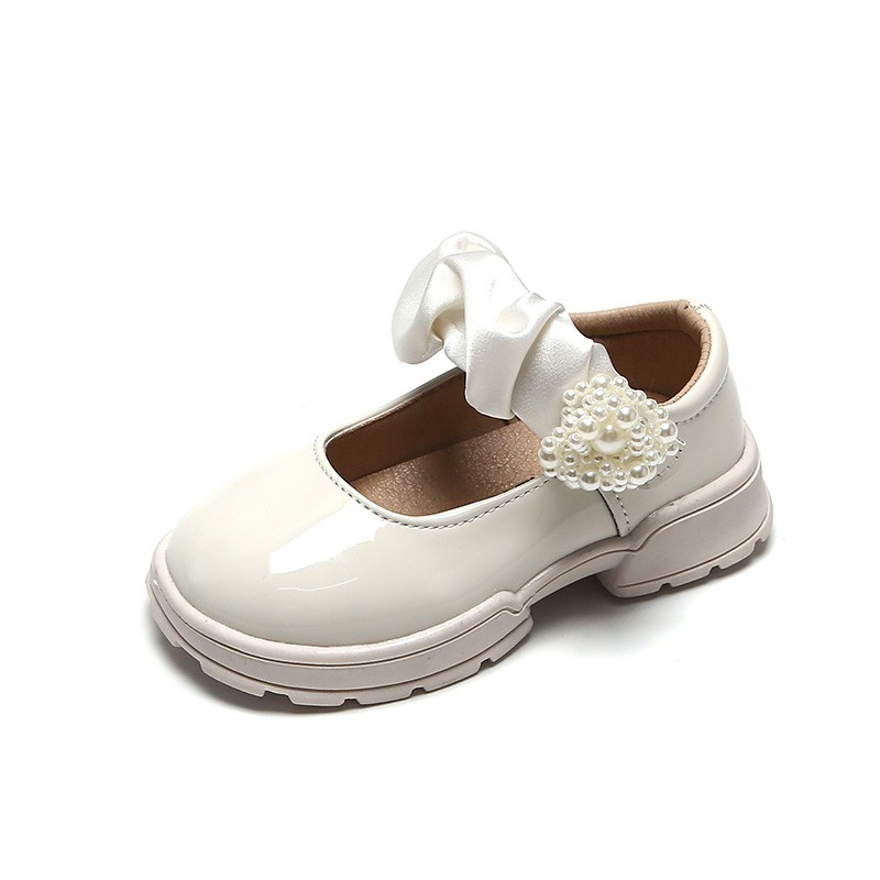 Girls Leather Shoes Flower Pearls Mary Janes Shoes Platform Princess Shoes Kids Dance Party Children White Wedding Shoe Autumn