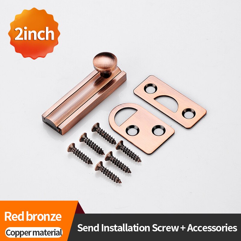 JZPNEG universal latch latch safety sliding door lock door bolt pure copper with screw latch: 6 inch / Red ancient