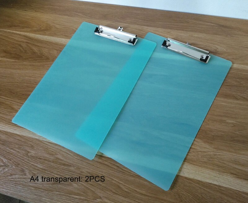 A4 A5 size PVC plastic filing clipboard memo pad folder writing pad paper folder holder for office and school supplies: A4 transparent 2 PCS