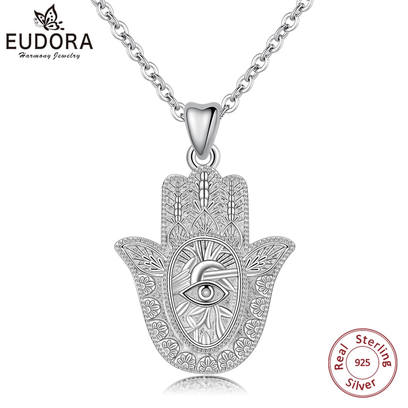 Eudora 925 sterling sølv ondt øje hamsa hånd vedhæng halskæde til mænd kvinder engel opkald fine smykker til cyd 312