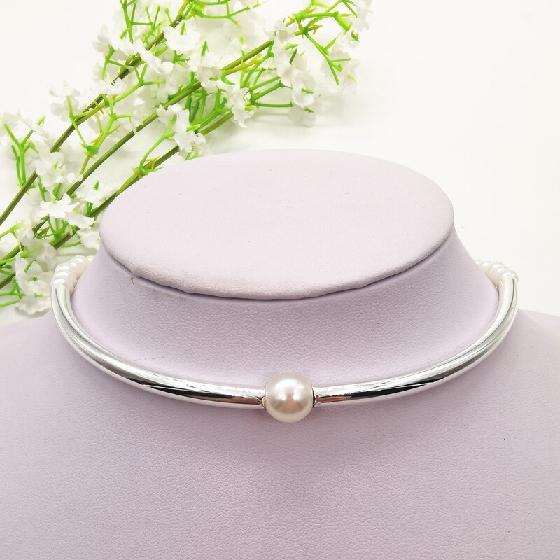 JCYMONG Gesimuleerde Pearl Chain Choker Ketting Voor Vrouwen Goud Zilver Kleur Gebogen buis Ketting Mode-sieraden