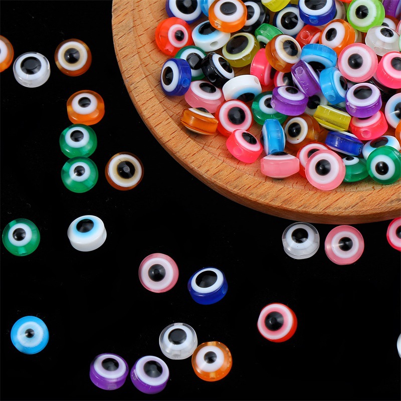 40pcs Mix Oblate Shape Evil Eye Beads 8mm Hollow Stripe Resin Spacer Beads Child DIY Jewelry Bracelet Handicraft Supplies