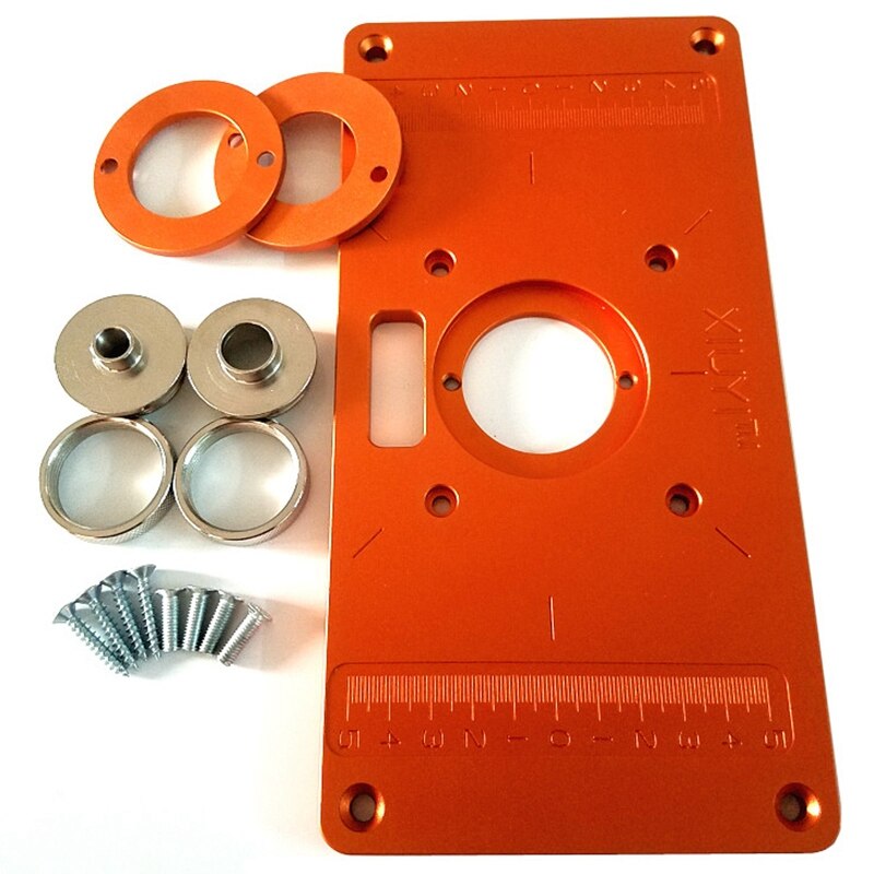 Aluminum Router Table Insert Plate with Bushing Ring Screw Trimming Machine Flip Plate for Woodworking Benches Trimmer