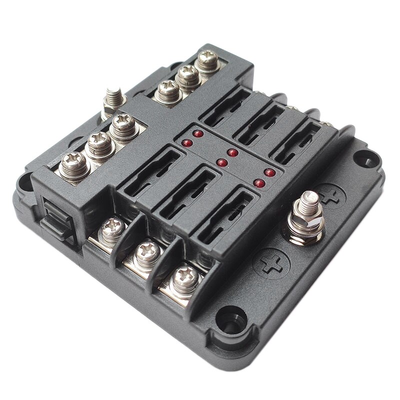 6-Way Fuse Box with Negative LED Lampfor Auto, RV, Car, Boat, Marine, Truck Waterproof Fuse