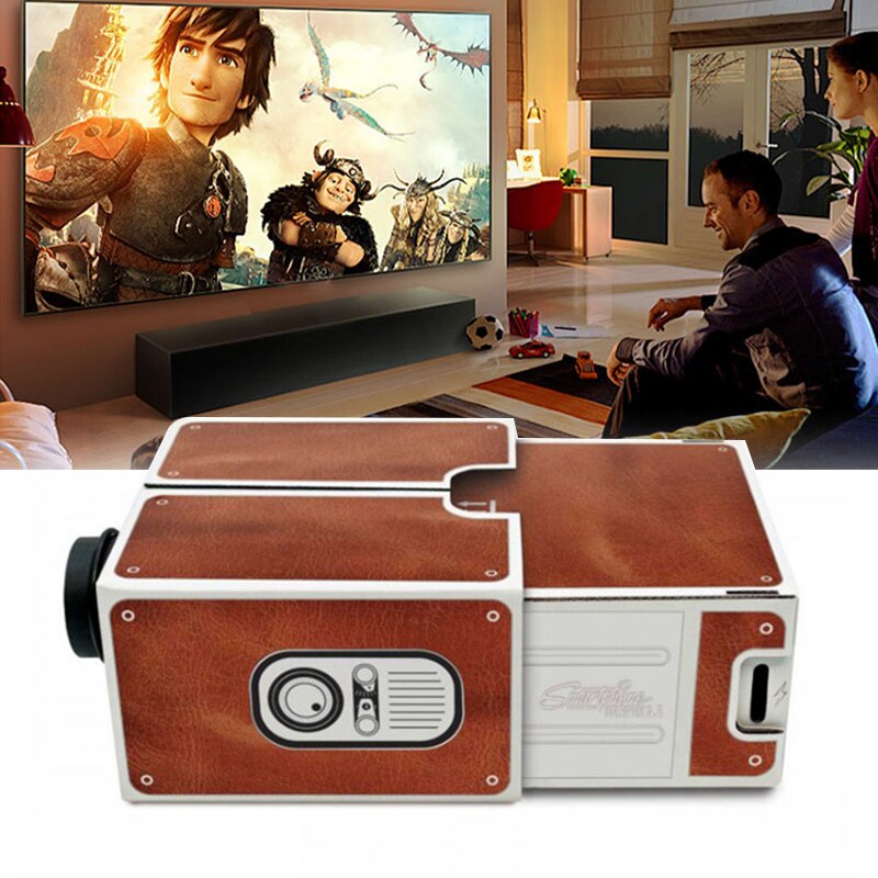 Mini Phone Projector Portable DIY Cardboard Smartphone Projector Mini Phone Cinema 8 Times Image Magnification Home Theater