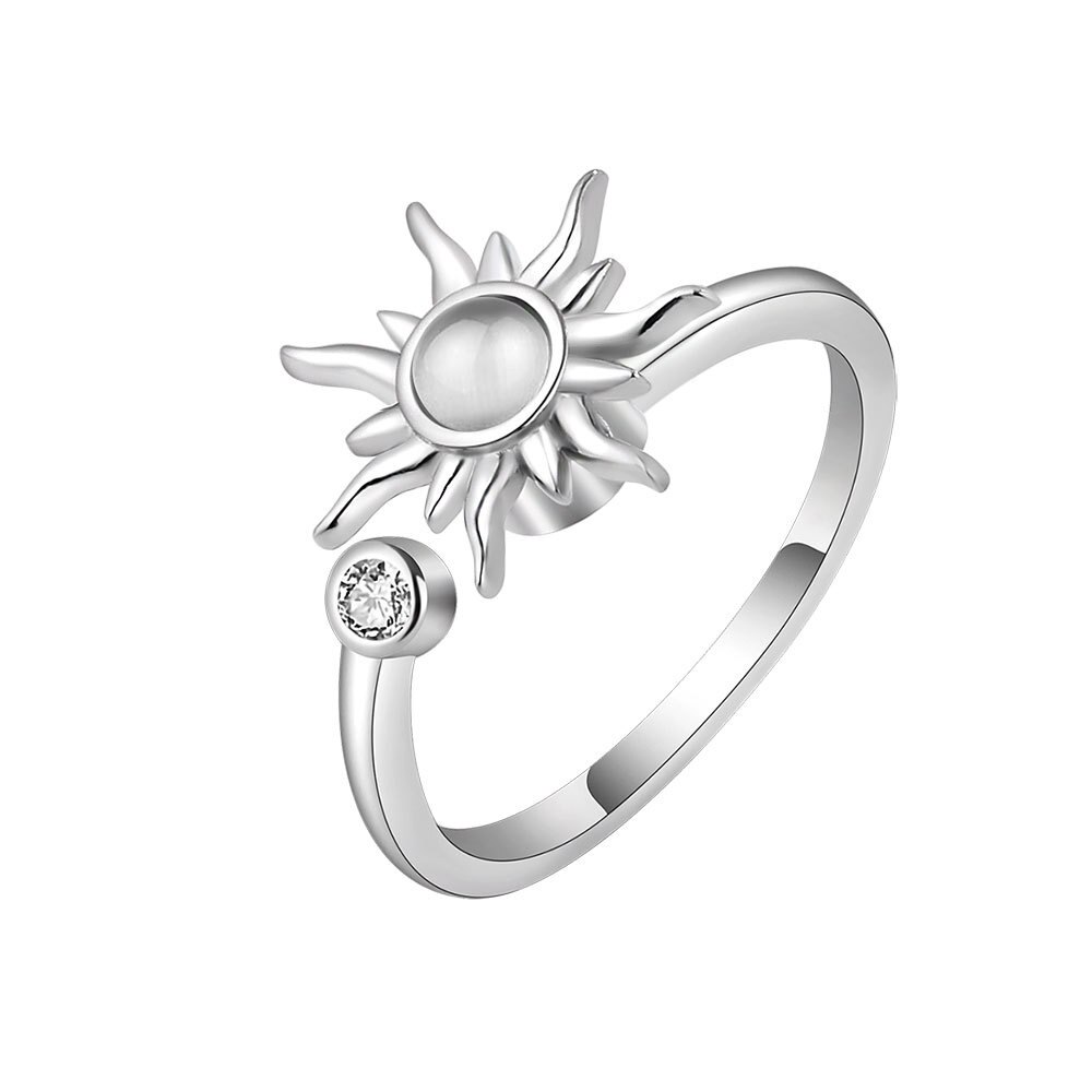 925 sterling silver zircon sunflower spinner rings for women, adjustable anti-stress rings, party wedding  jz511