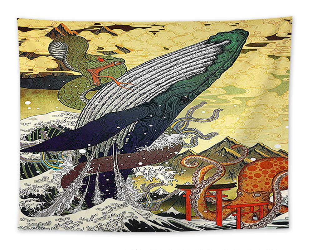 Grote Walvis Snake Kraken Grote Golf Schilderen Tapestry Traditionele Mt. Fuji Wolken Wall Art