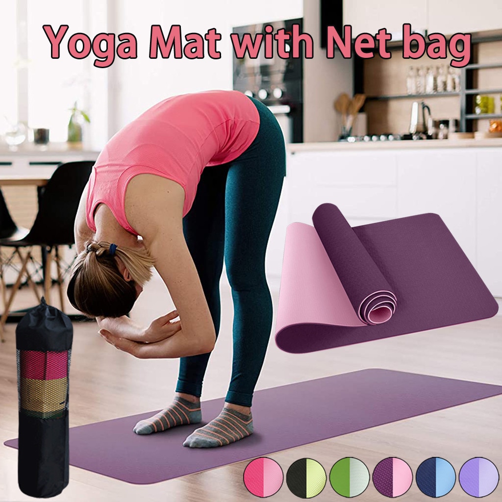 Yoga Mat Met Mesh Bag 6Mm Dikke Antislip Gym Oefening Fitness Pilates Tpe Yoga Mat Verdikte Fitness Non-Slip Mat 183x61x6mm