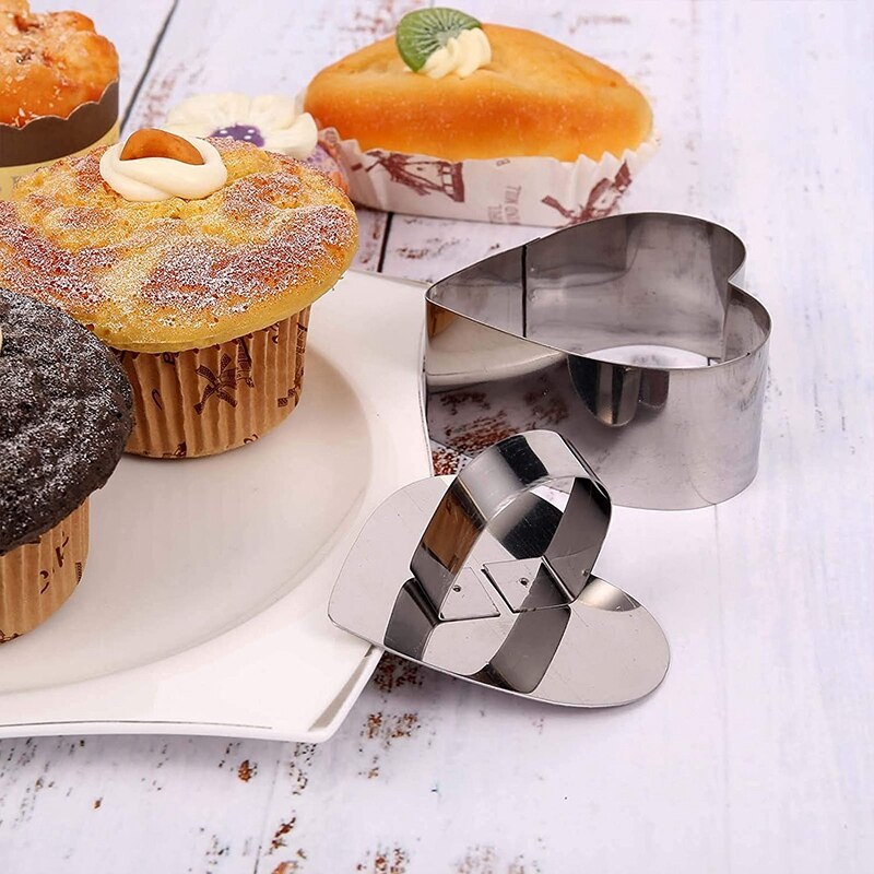 Cake Rings Set,8 Pack Stainless Steel Dessert Mousse and Pastry Mini Baking Ring,Small Food Heart Shape Baking Rings