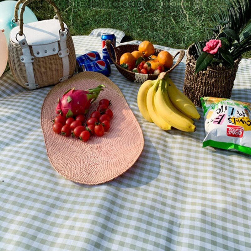 Camping Mat Waterproof Beach Blanket Outdoor Portable Picnic Ground Mat Mattress Outdoor Camping Picnic Mat Blanket Lawn Games: small green grid