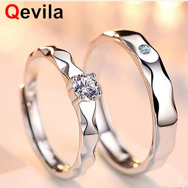 Qevila Fijne Ringen Sieraden 925 Sterling Zilveren Ring Lover Zircon Verstelbare Wedding Ring voor Vrouwen Dames Mannen Ring Zilver