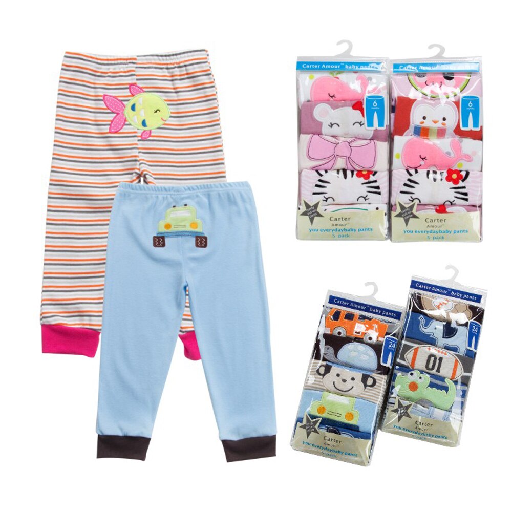 5 unids/pack 0-2 años PP pantalones dibujo animado bebé para niños niñas elástico algodón suave ropa