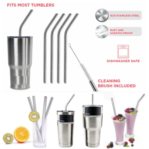 4 Uds de Metal de acero inoxidable pajita para beber pajillas reutilizables + Kit de cepillo limpiador