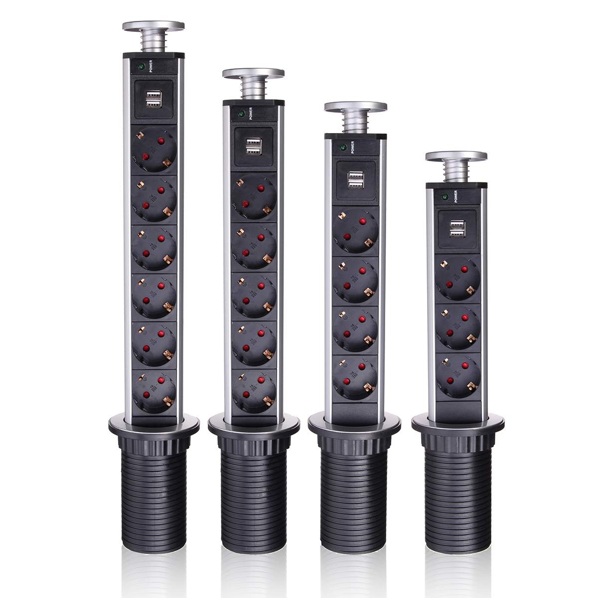 EU Plug 3/4/5/6 Power Socket 16A PULL UP 2 USB Charging Port Kitchen Table Desktop Sockets Retractable Countertops Worktop