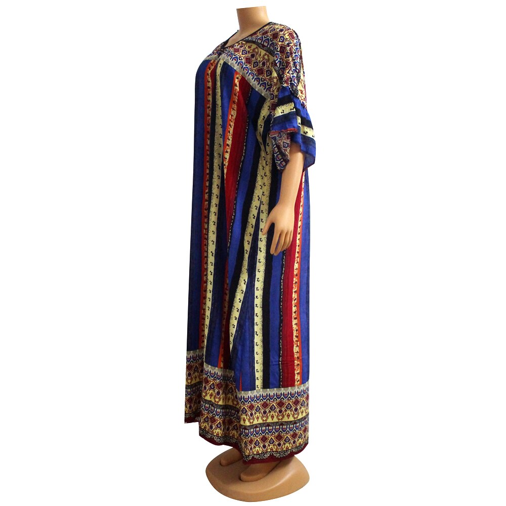 Vestidos africanos de algodón de estilo étnico para mujer, ropa e informal con estampado a rayas, Media manga acampanada, novedad de invierno de