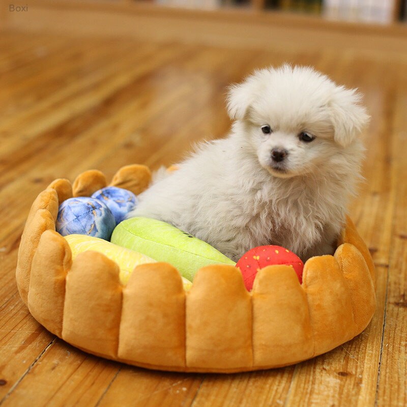 Kawaii Fruit Tart Dog Cat Bed House Cotton Cake Shaped Pet Kennel Home Funny Cute Puppy Kitten Washable Nest Winter Warm Cushion