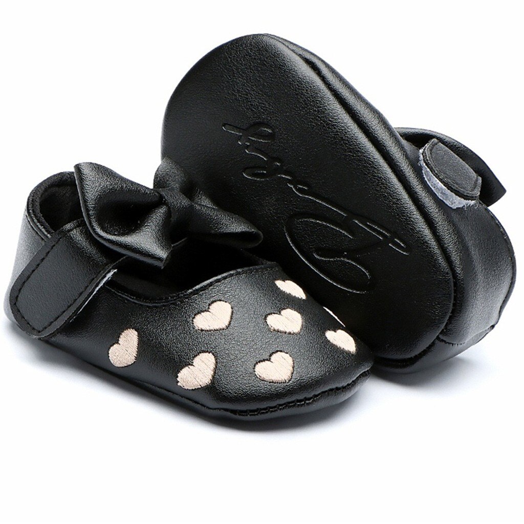 Toddler Kid Baby Girls Bowknot Princess Cute Toddler First Walk Soft Leather Bow Shoes Round Toe Flats Soft Single Shoes#45: Black / 13