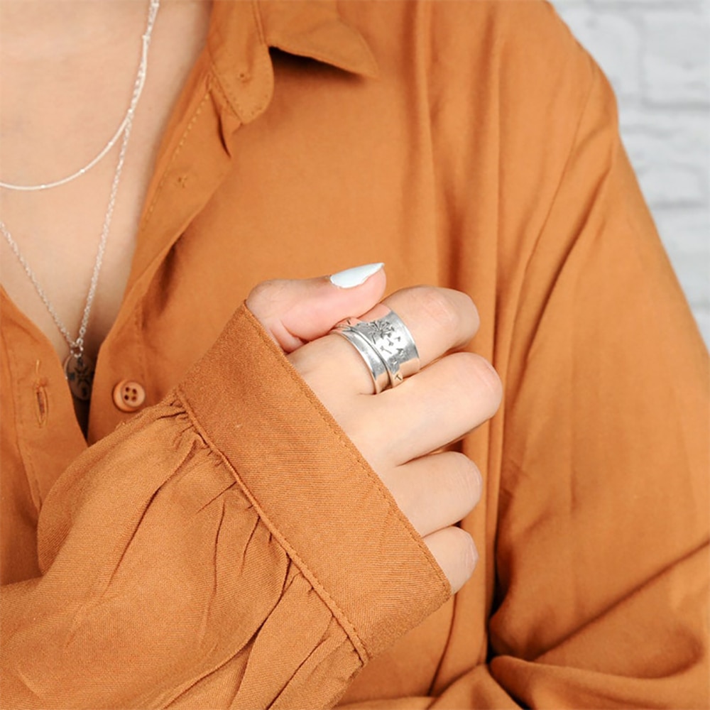 Coconal Vintage Boho Vrouwen Paardebloem Bloem Draaibare Ring Voor Persoonlijkheid Vrouwelijke Gesneden Ringen Band Sieraden Accessoires